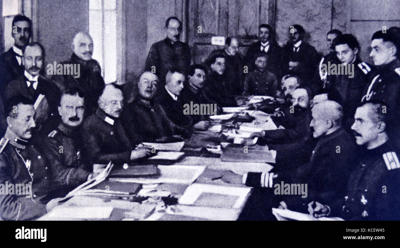 Il trattato di Brest-Litovsk fu un trattato di pace firmato il 3 marzo 1918 fra il nuovo governo bolscevico della Russia sovietica e le Potenze Centrali (Germania, Austria-Ungheria, la Bulgaria e l'Impero ottomano), che si è conclusa in Russia la partecipazione nella guerra mondiale I. Foto Stock