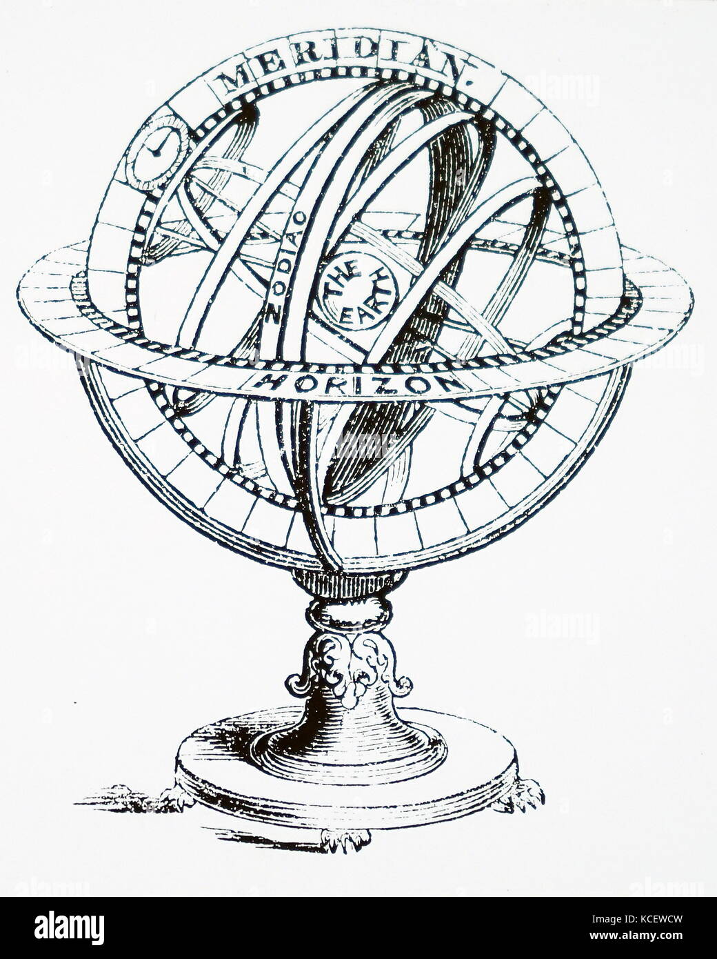 Illustrazione raffigurante una sfera armillare. Una sfera armillare è un  modello di oggetti nel cielo costituito da un quadro di forma sferica di  anelli, centrato sulla terra o il sole, che rappresentano