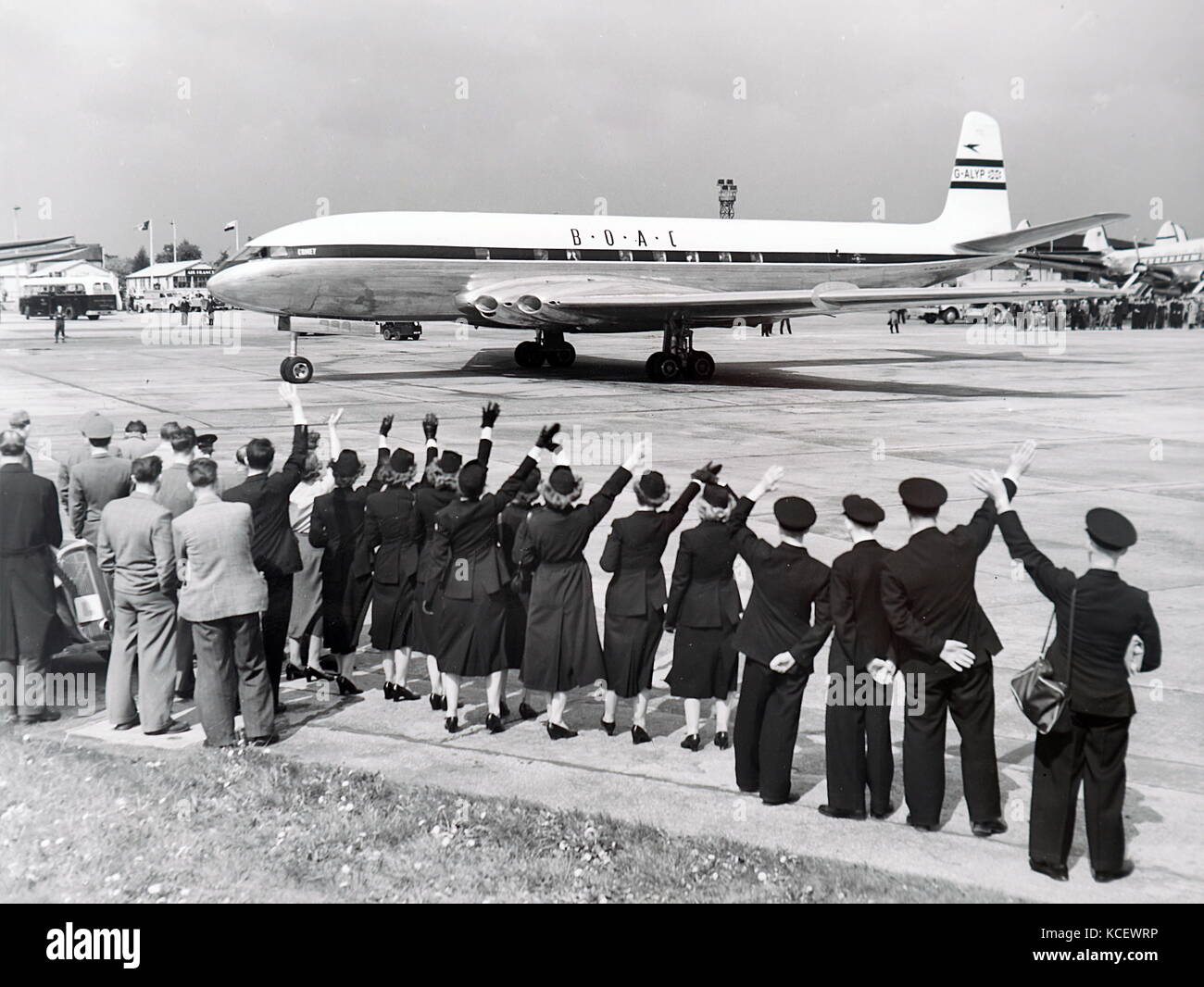 Fotografia di de Havilland Comet, il mondo il primo aviogetto civile, lasciando Heathrow. In data xx secolo Foto Stock