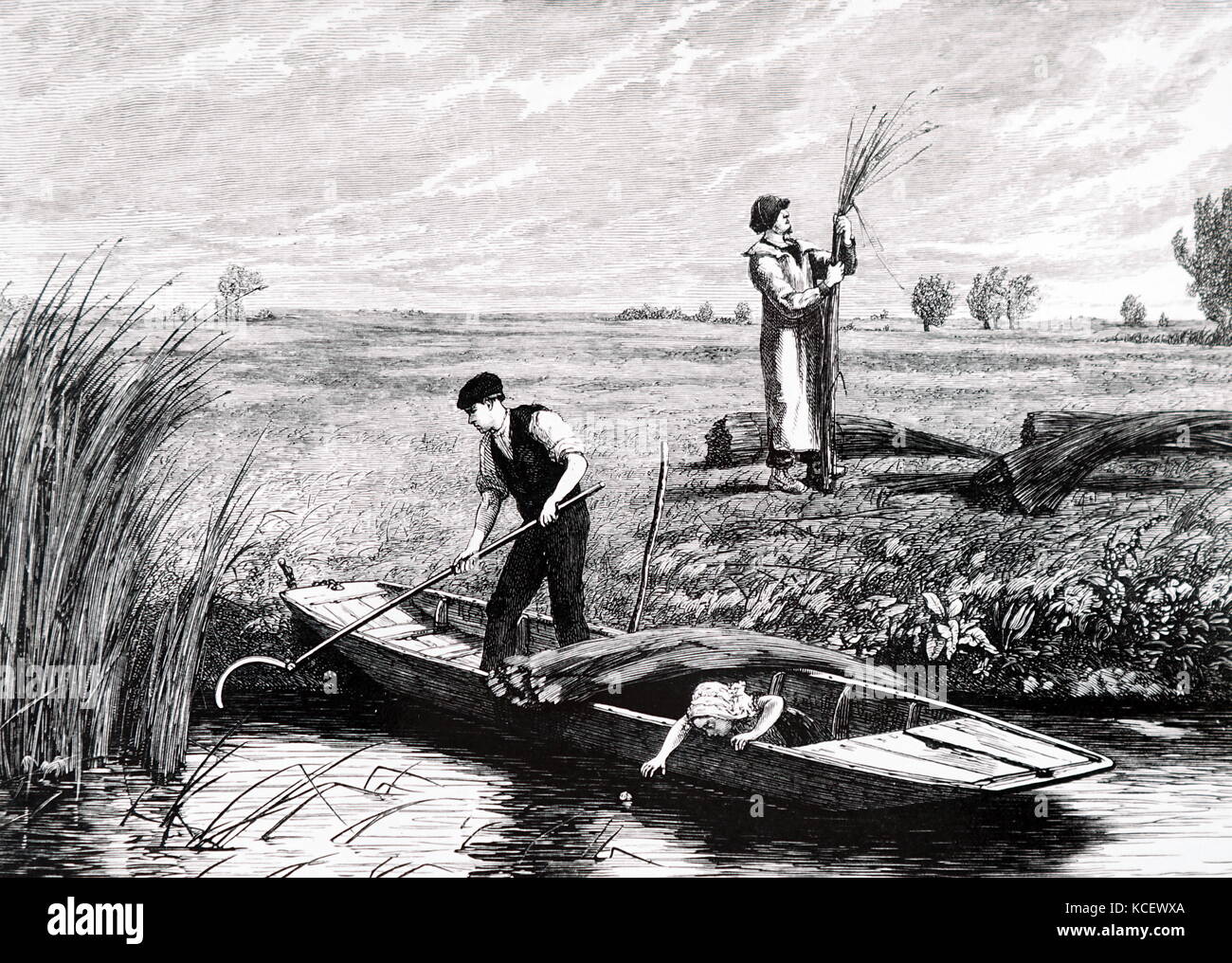 Incisione raffigurante una famiglia contadina il taglio delle riprese in Inghilterra rurale. Datata del XIX secolo Foto Stock