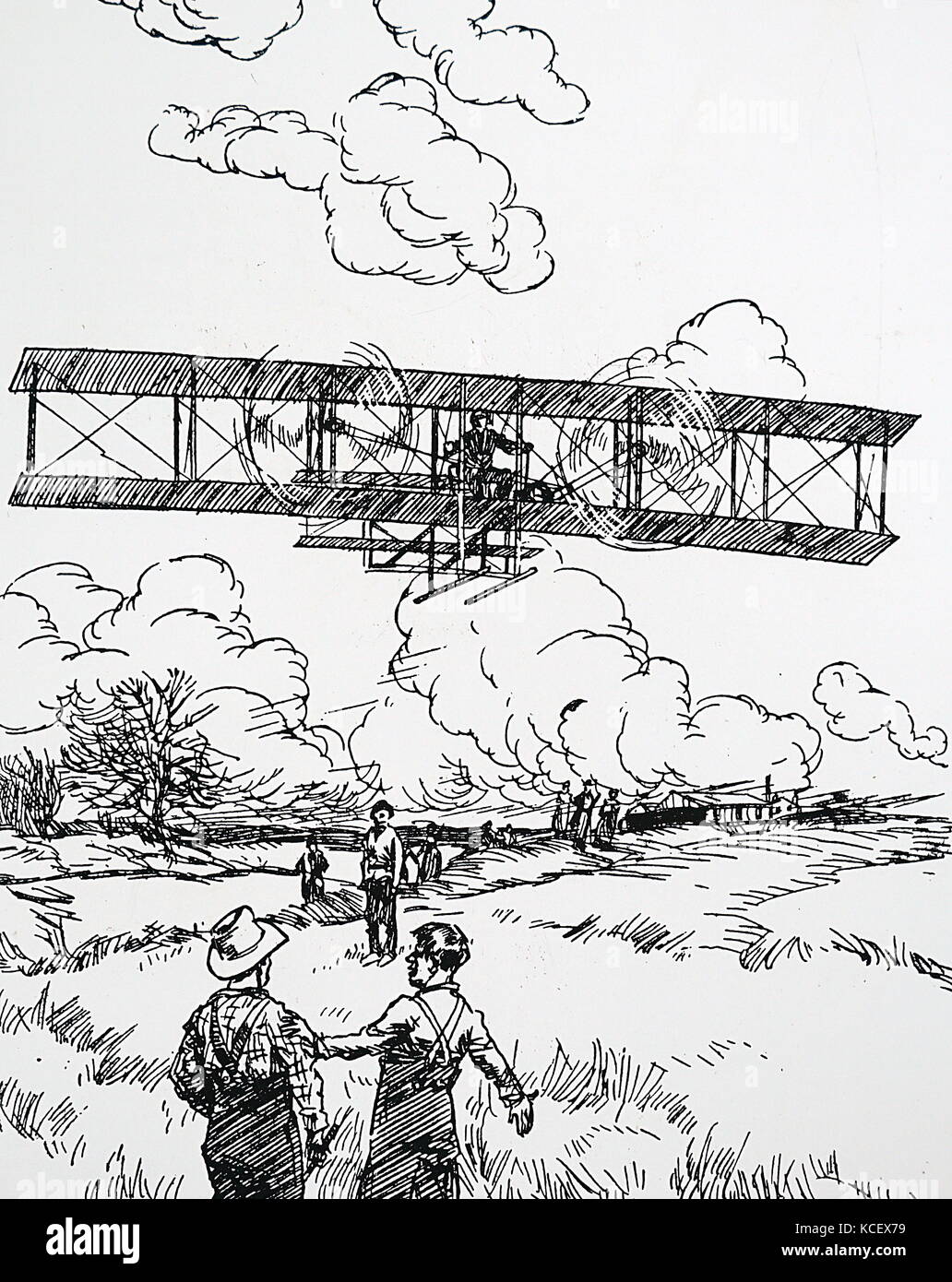 Illustrazione raffigurante il Wright fratello del primo volo a motore. In data xx secolo Foto Stock