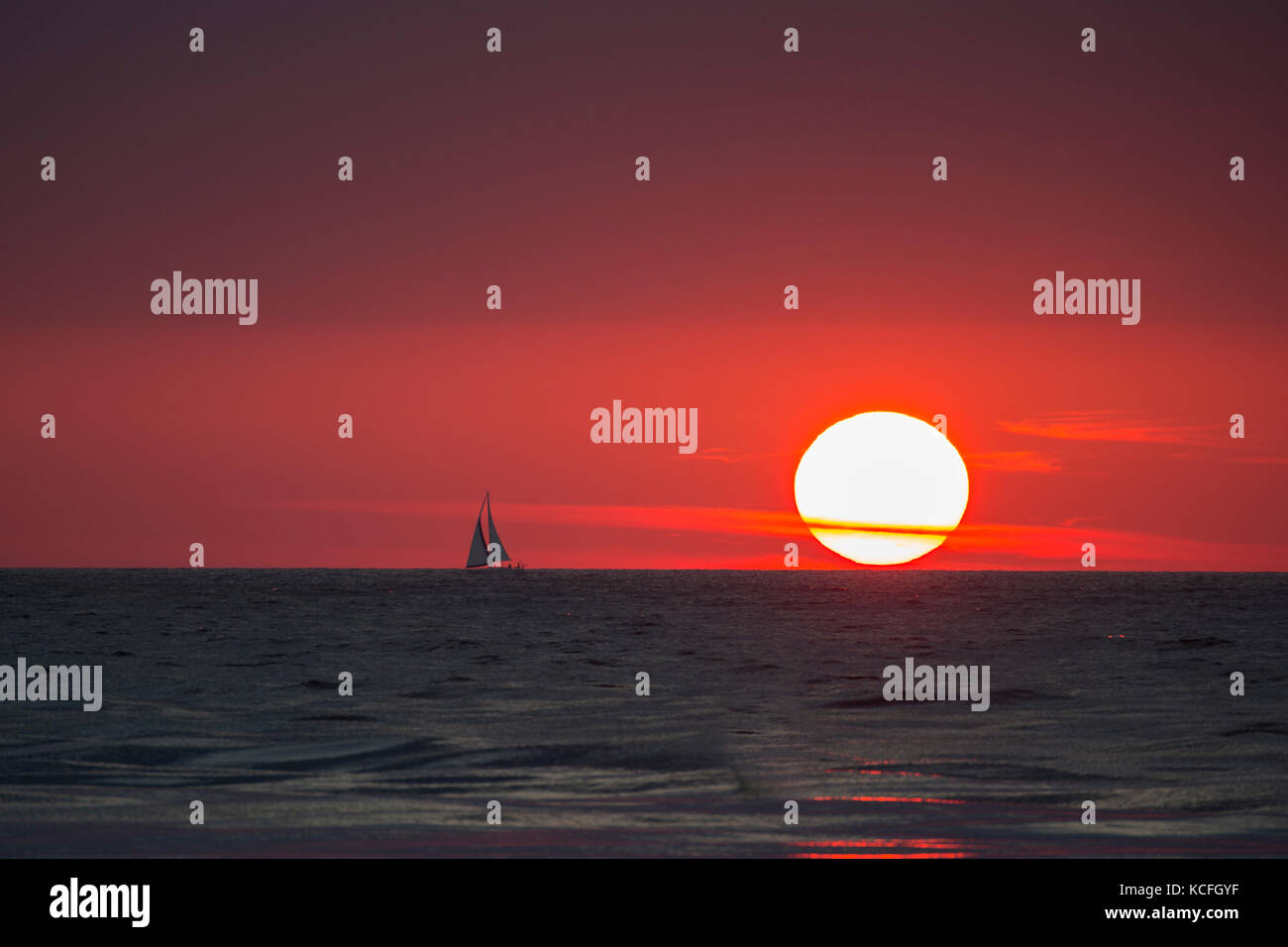 Barca a vela nel tramonto nel golfo del Messico venezia off florida Foto Stock