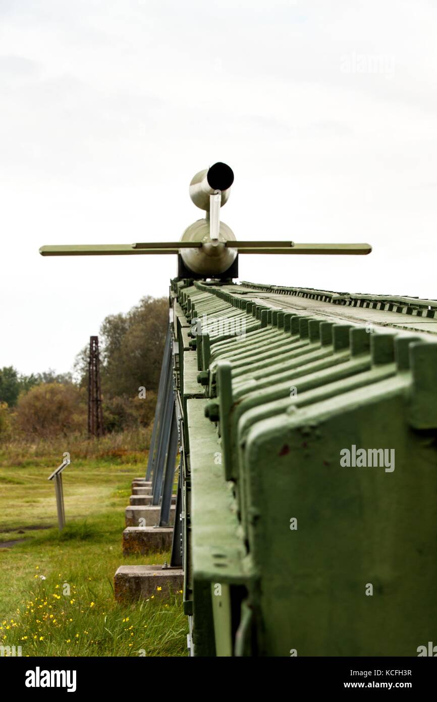 Peenemuende, Germania - 21 settembre 2017: territorio dell'esercito centro di ricerca. ww-ii sviluppato v-1 e V-2 razzi. vista del v-1 missile. battenti Foto Stock