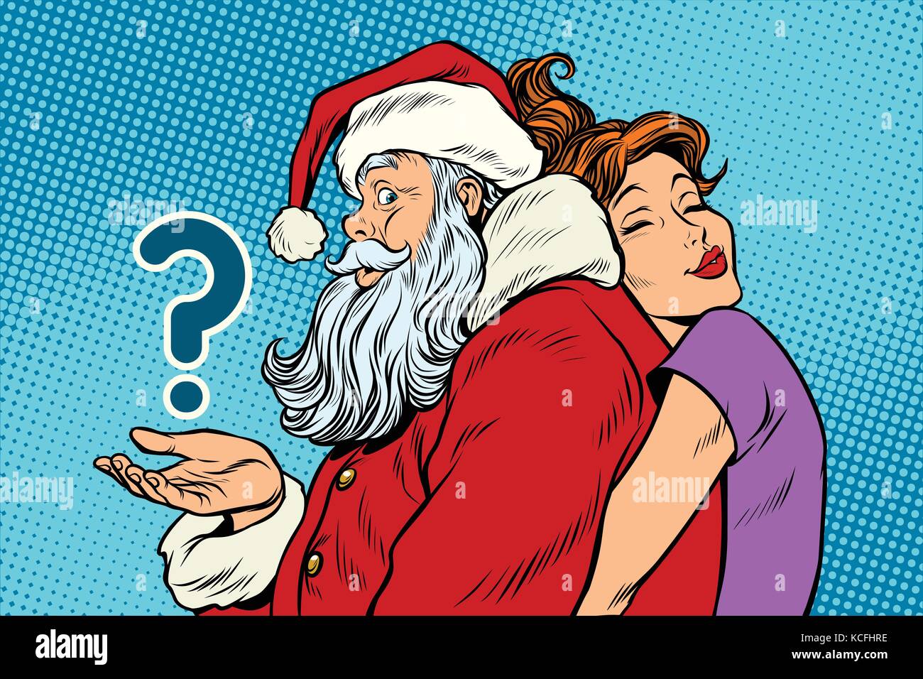Babbo Natale e la bella donna, una sorpresa regalo di natale Illustrazione Vettoriale