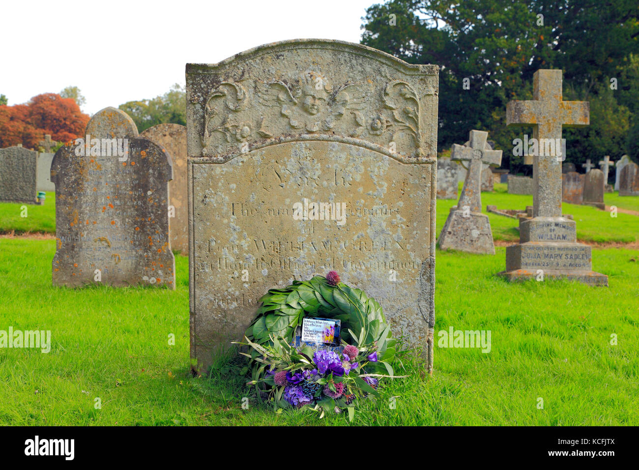 William Green pietra tombale, XVIII secolo funzionario doganale, assassinati dai trafficanti in 1784, con forza di confine corona, 26 settembre, 2017, Old Hunstanton Foto Stock
