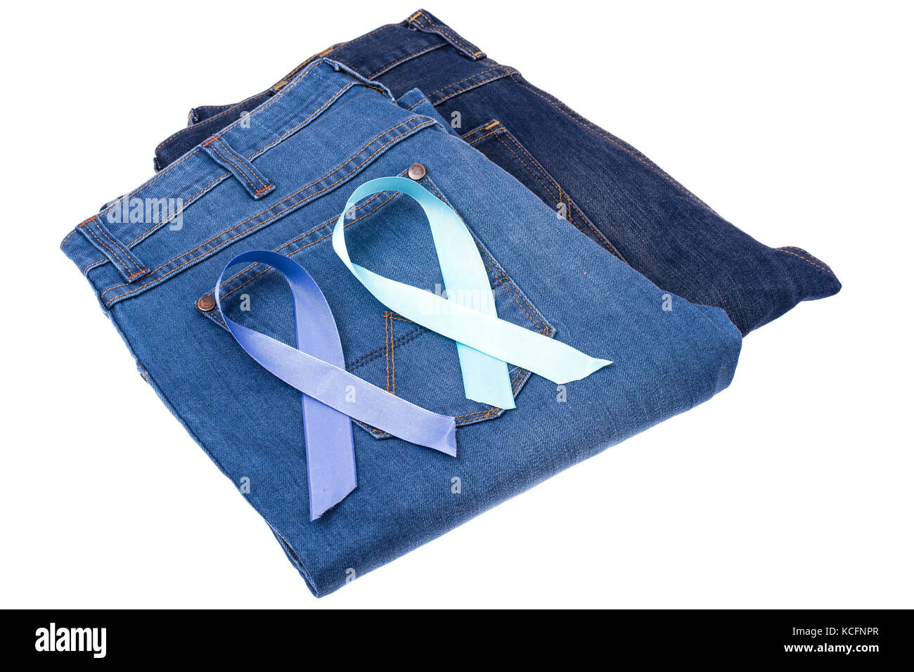 Blue Ribbon simbolo della consapevolezza circa il cancro della prostata Foto Stock