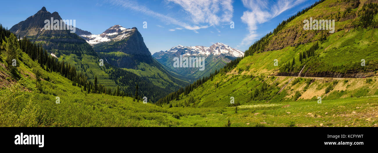Vista panoramica di Logan pass nel parco nazionale di Glacier, montana Foto Stock