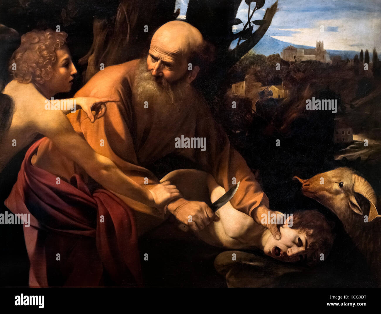 Il sacrificio di Isacco da Michelangelo Merisi da Caravaggio (1571-1610), olio su tela, c.1601-2. Abramo e Isacco. Foto Stock