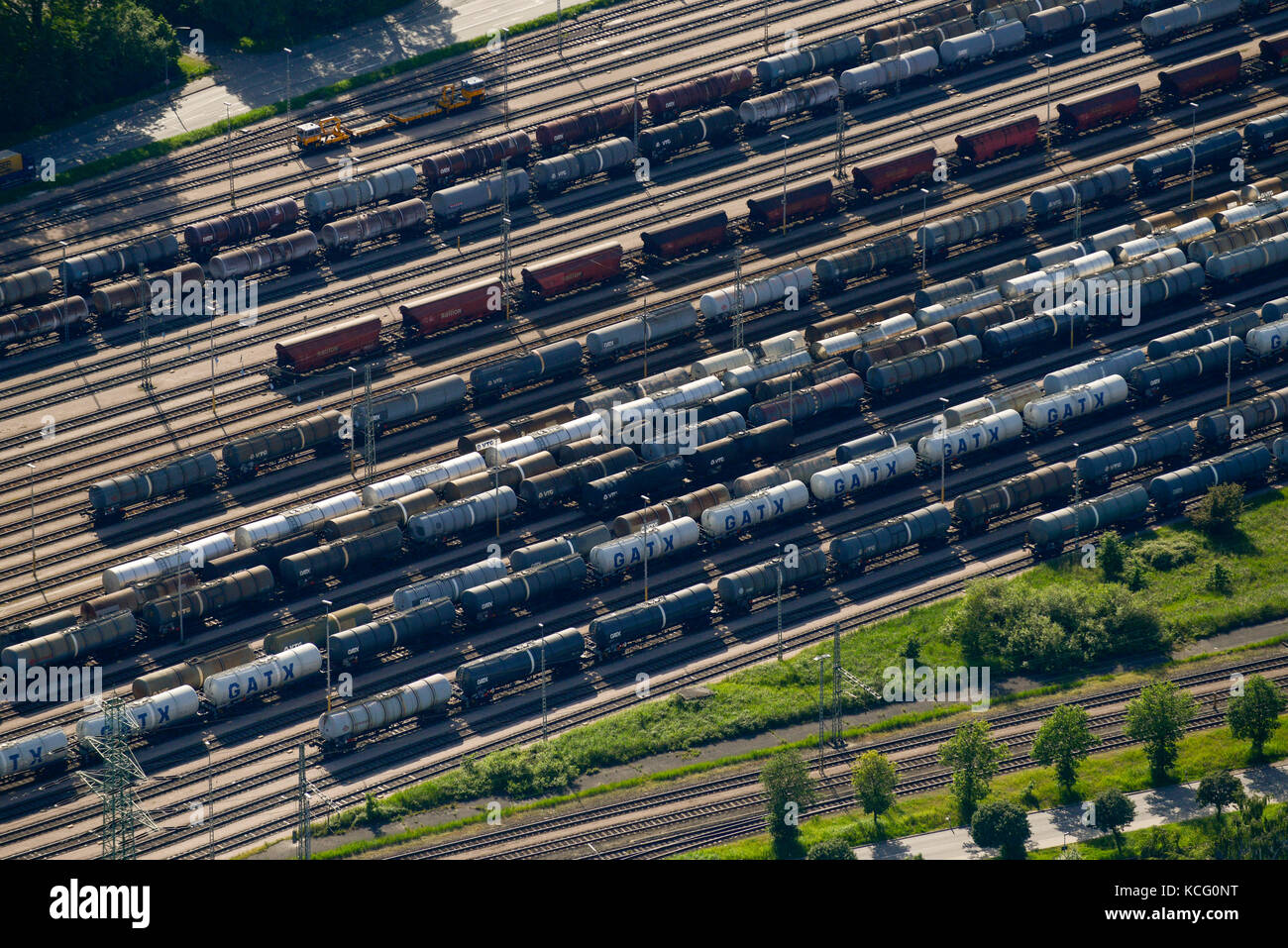 Germania Amburgo, un carro cisterna delle ferrovie sulle vie / Deutschland Hamburg, Tankwagen der Bahn auf Gleisen Foto Stock