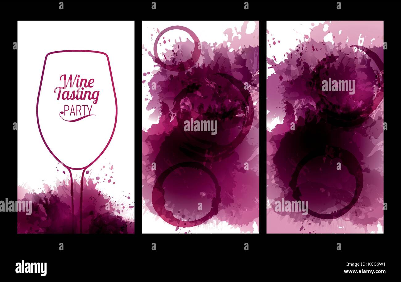 Illustrazione del bicchiere da vino con macchie. Modello di invito per il vino evento o invito alla festa Illustrazione Vettoriale
