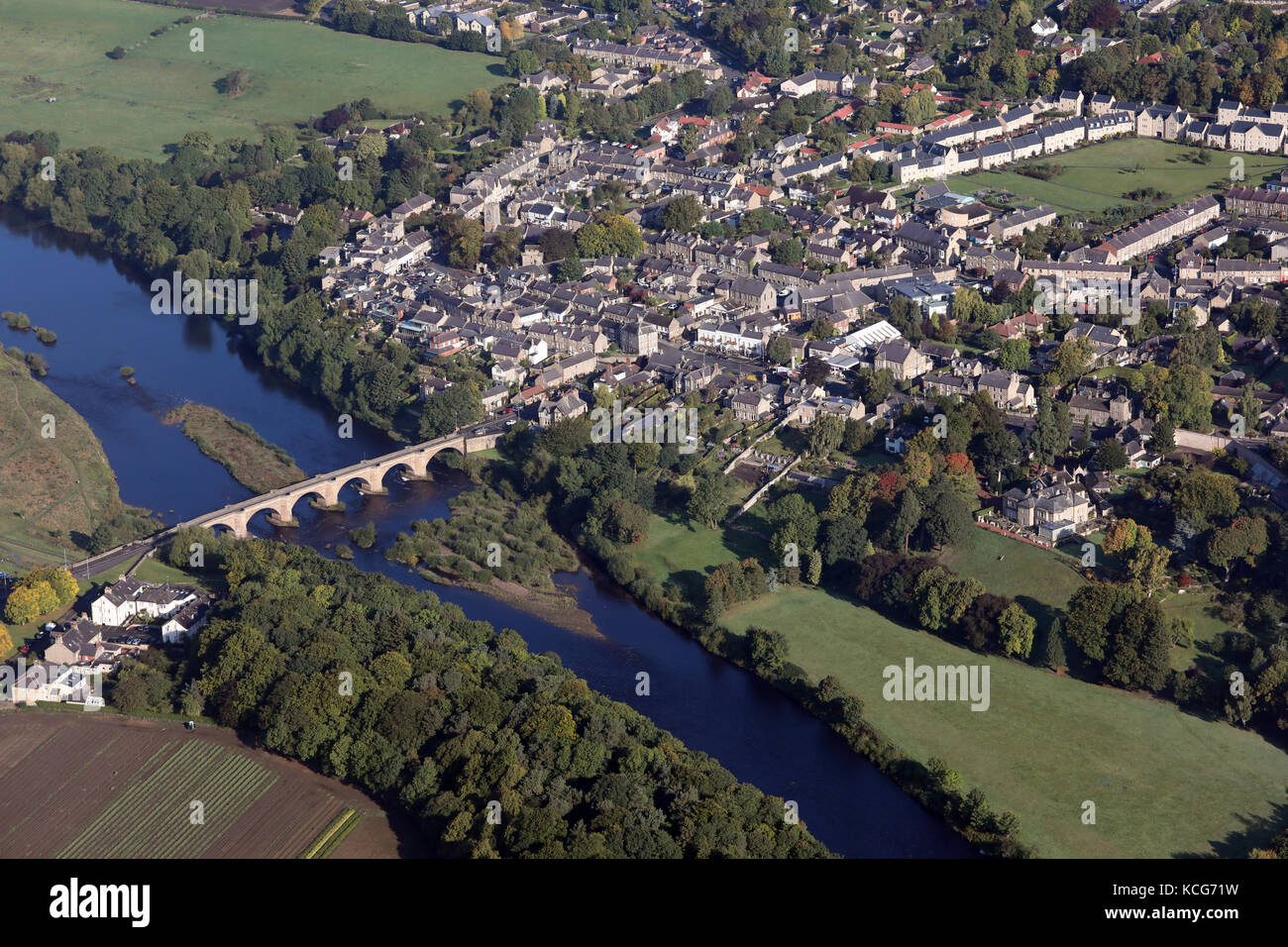 Vista aerea di Corbridge & Fiume Tyne, Northumberland, Regno Unito Foto Stock