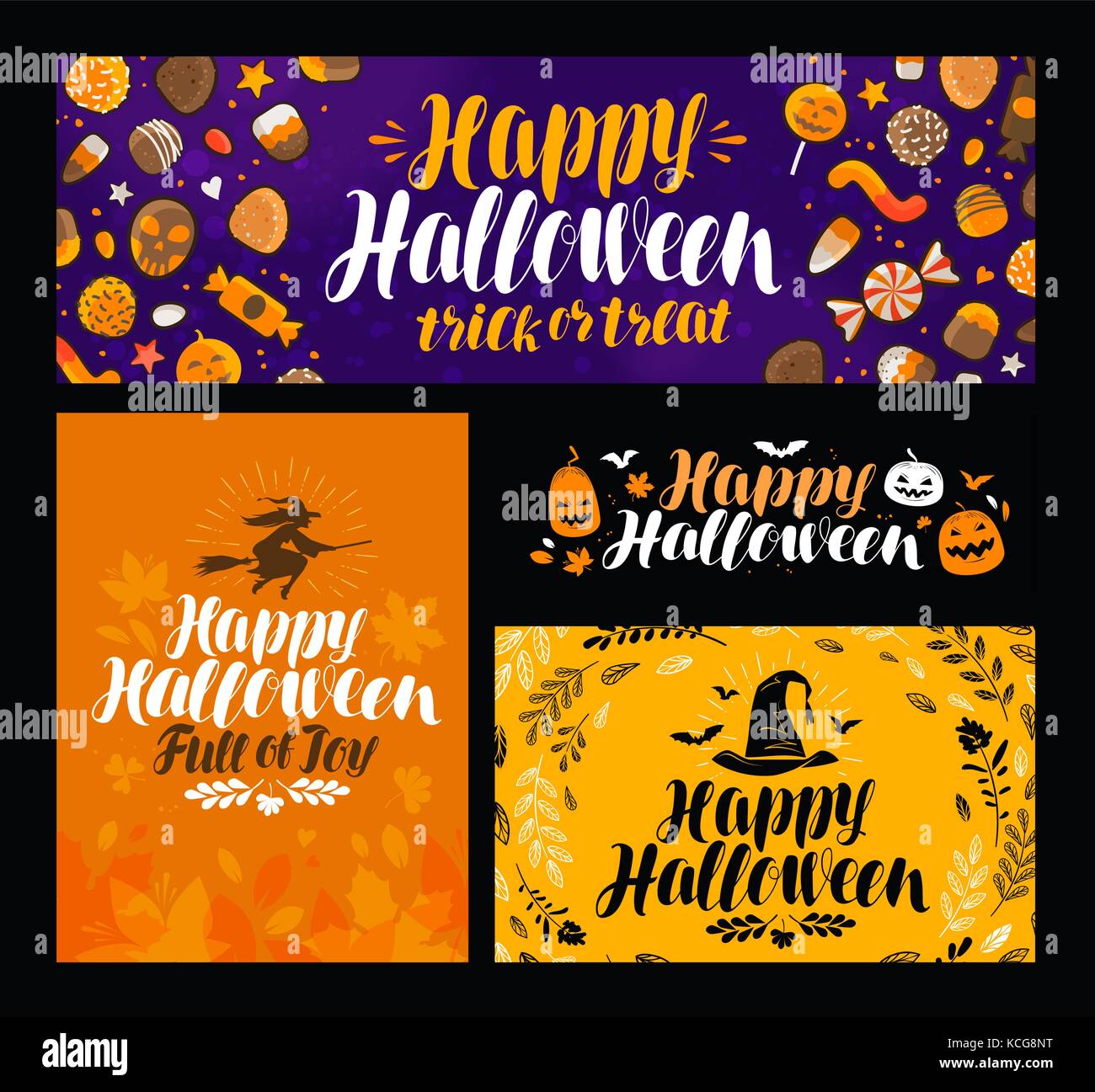 Banner Halloween, Trick or Treat. Simbolo festività, biglietto d'auguri. Illustrazione del vettore delle lettere Illustrazione Vettoriale