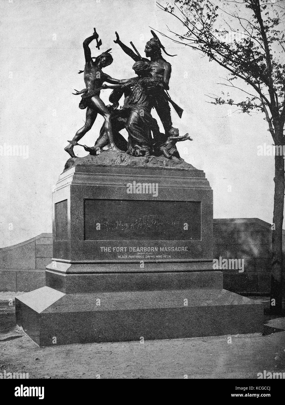 Stati Uniti d'America, il monumento alla memoria del massacro di Fort Dearborn, Chicago, Stato di Illinois, digitale migliorata la riproduzione di una foto storiche dal (stimato) Anno 1899 Foto Stock