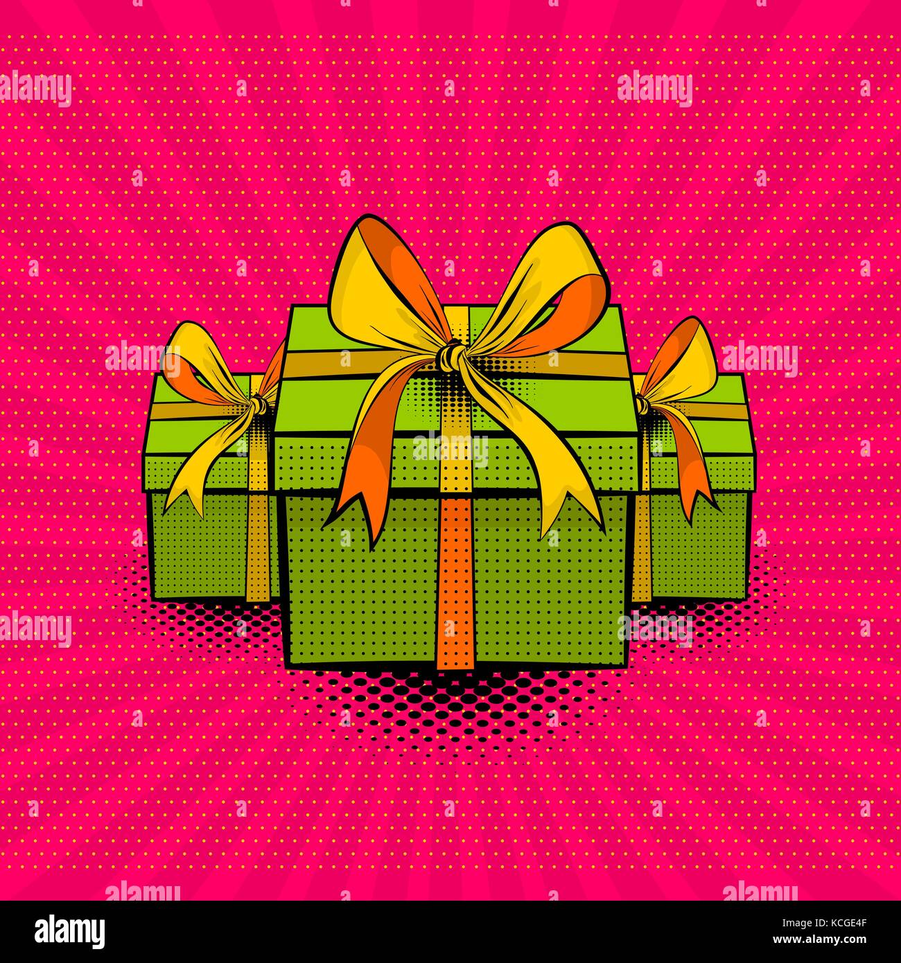 Pop art collection confezione regalo bellissima ribbon Illustrazione Vettoriale