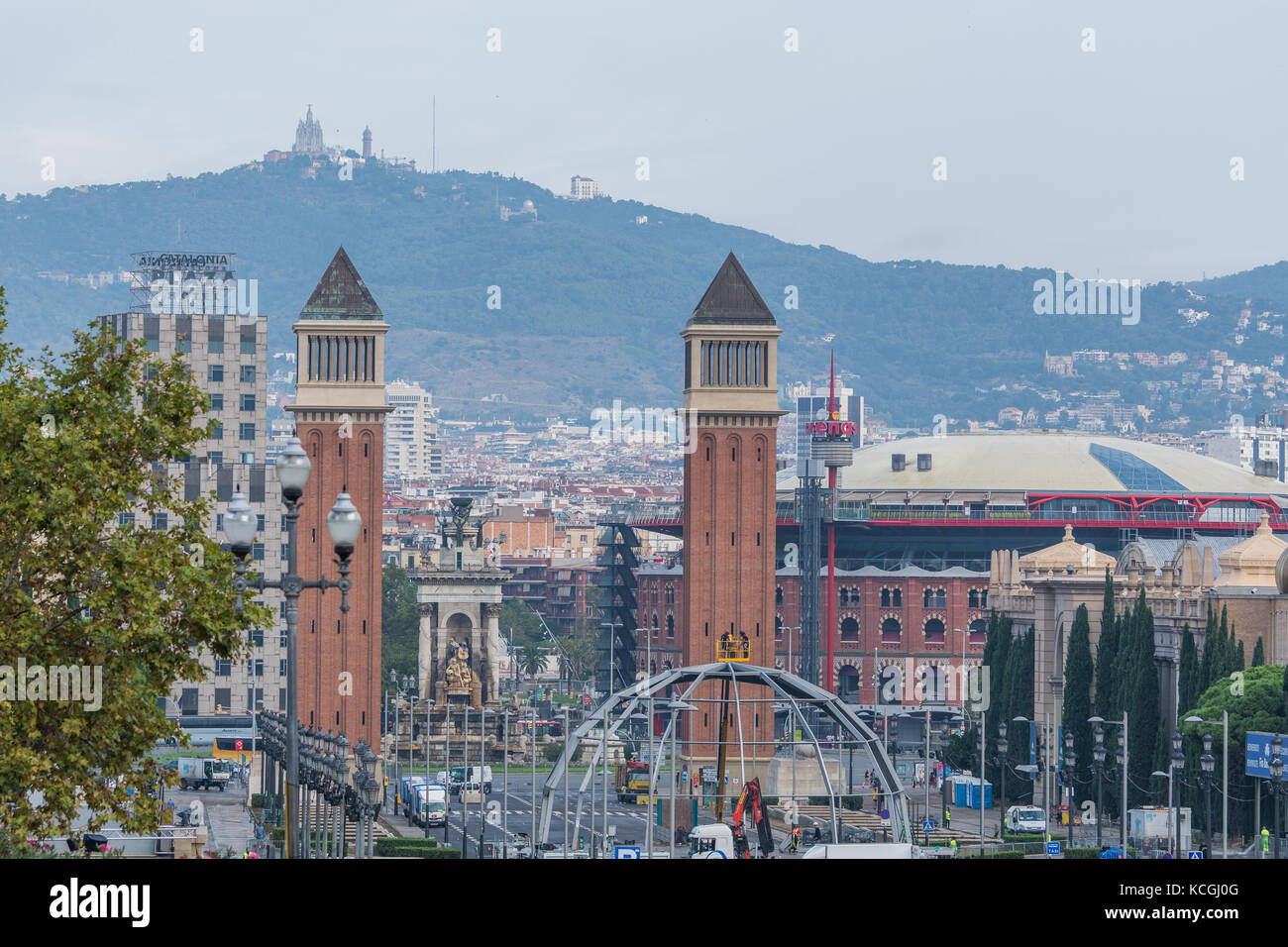 Attorno a Plaza de España, Palau Nacional, Barcellona, in Catalogna, Spagna Foto Stock