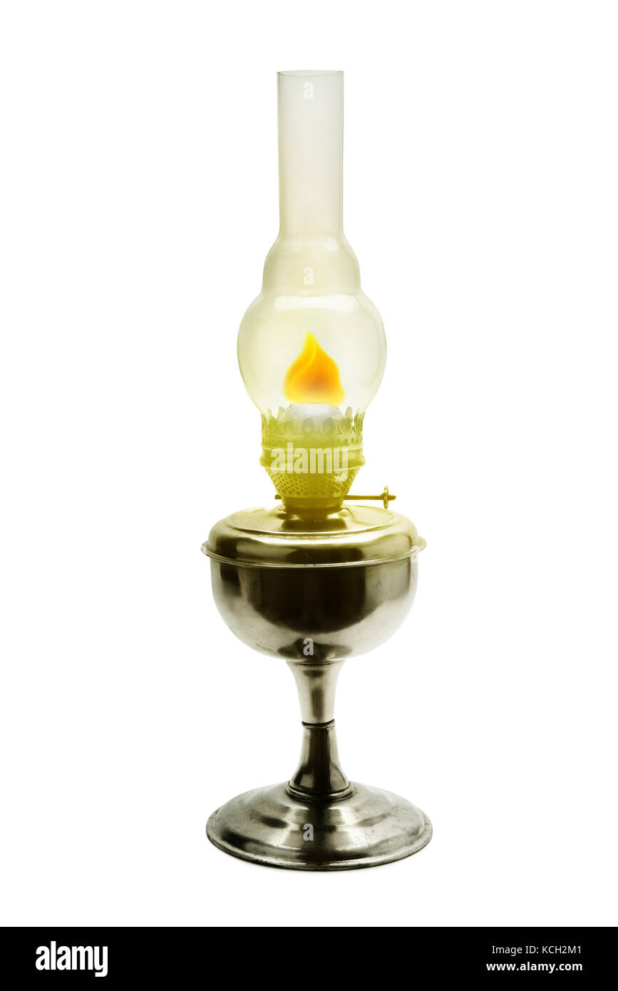 La masterizzazione di lampada di kerosene isolato su bianco Foto Stock