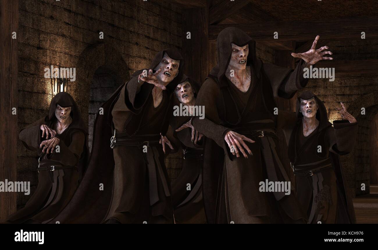 Vampiri mostri su un sfondo medievale 3d'illustrazione. Foto Stock