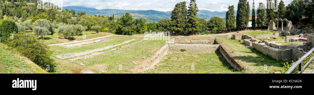 Rovine etrusche e Anfiteatro Romano di Fiesole, Firenze, Toscana, Italia Foto Stock