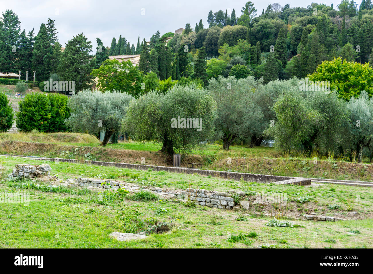 Rovine etrusche e Anfiteatro Romano di Fiesole, Firenze, Toscana, Italia Foto Stock