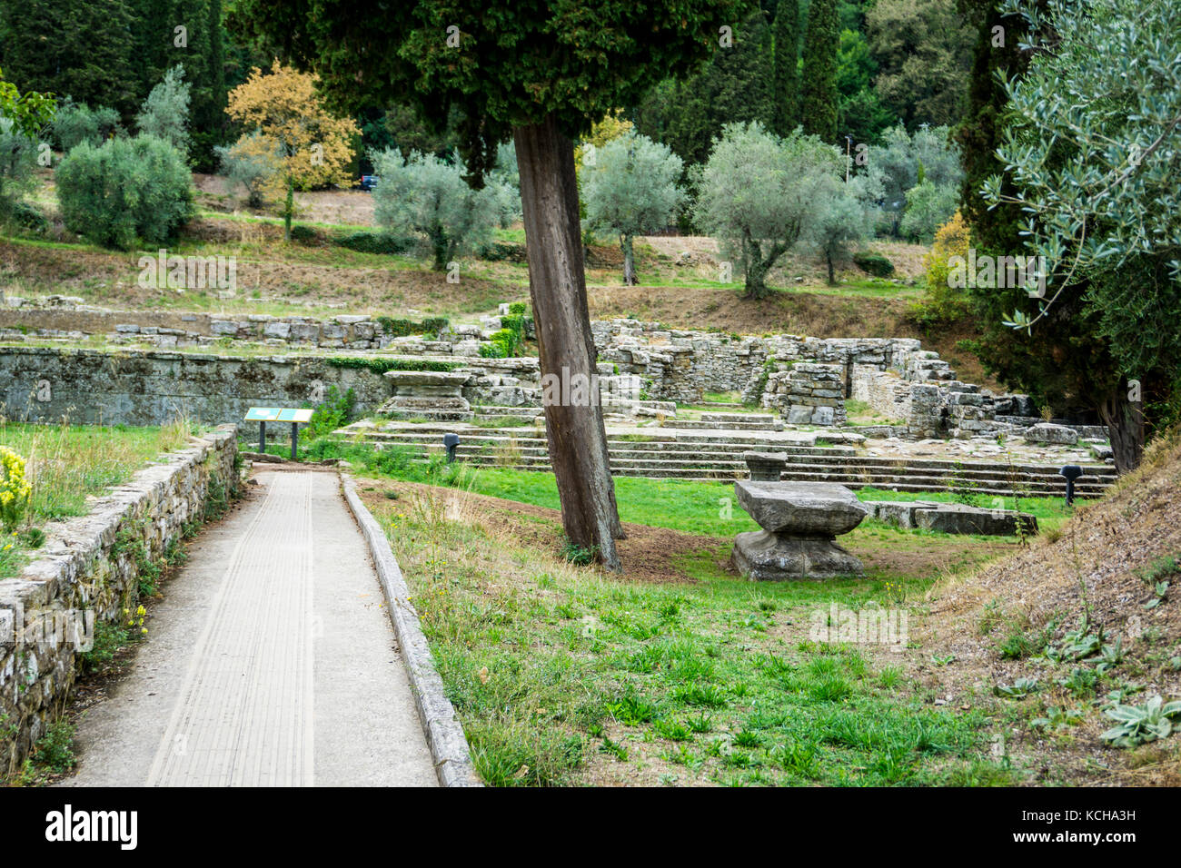 Rovine etrusche e Anfiteatro Romano di Fiesole, Firenze, Toscana, Italia Foto Stock