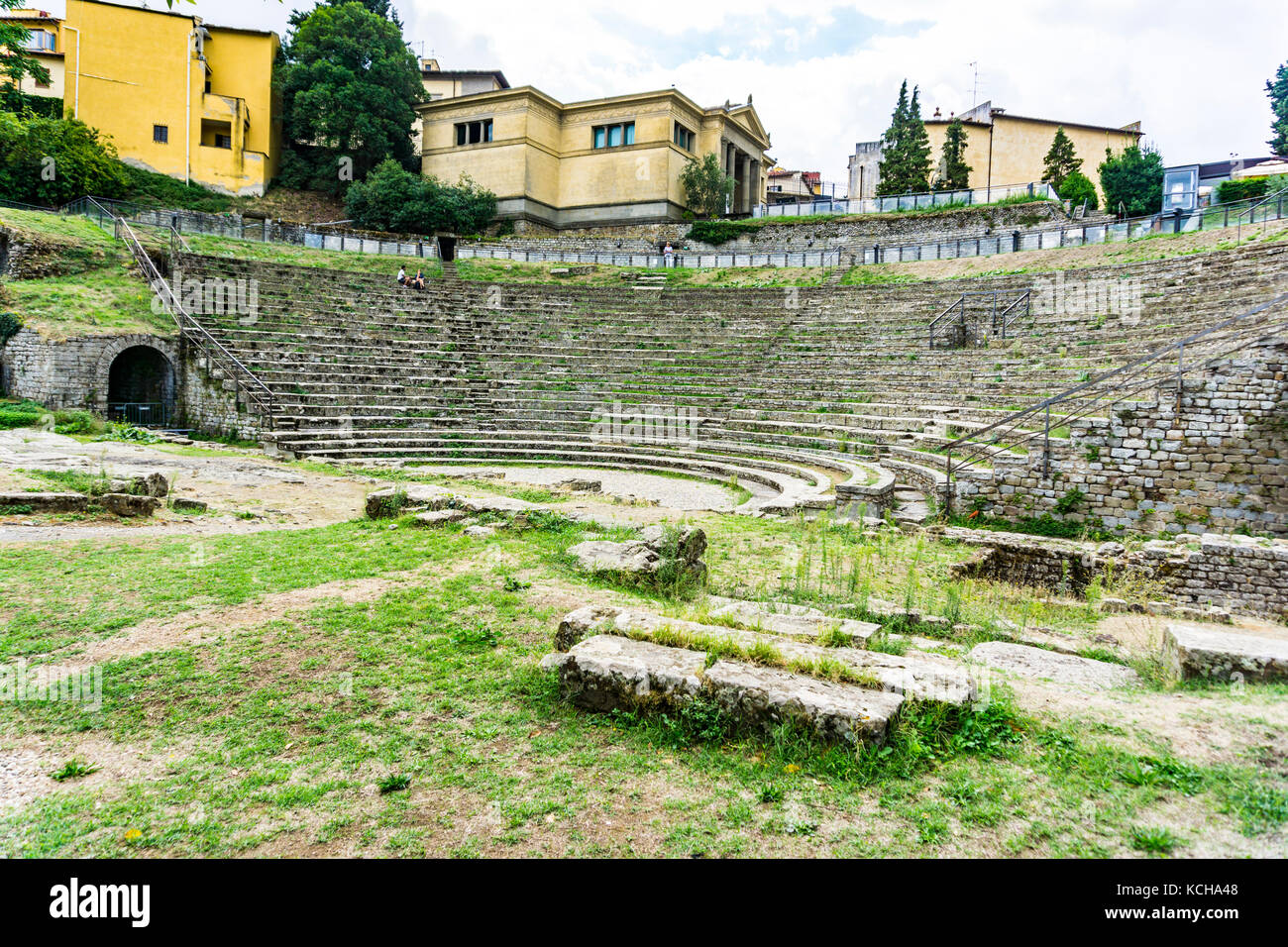 Rovine etrusche e romane in Amphiteater Fiesole, Firenze, Toscana, Italia Foto Stock