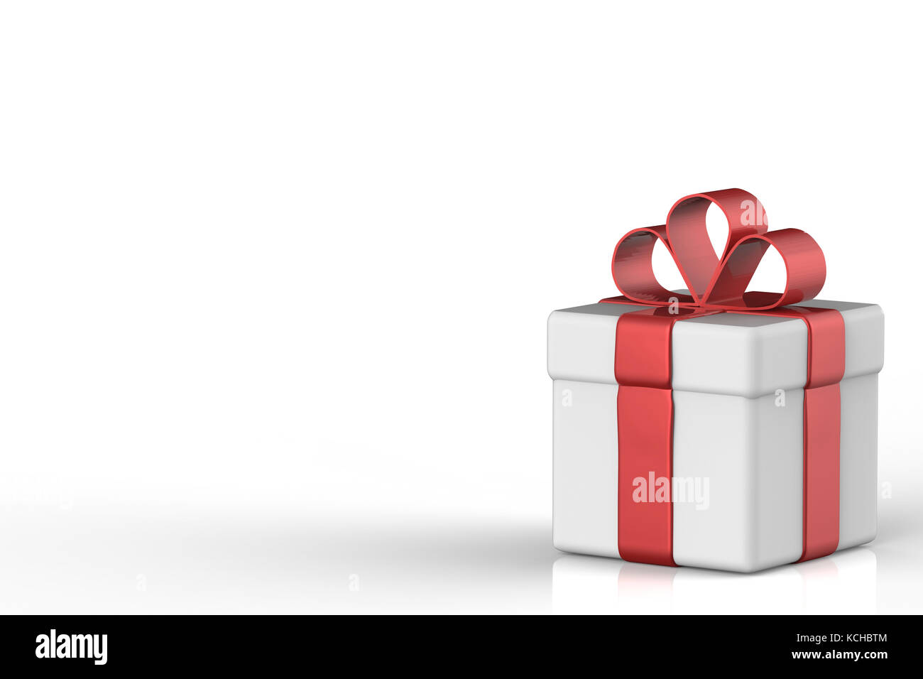 3D rendering scatola regalo bianca con un nastro rosso prua con uno spazio vuoto Foto Stock