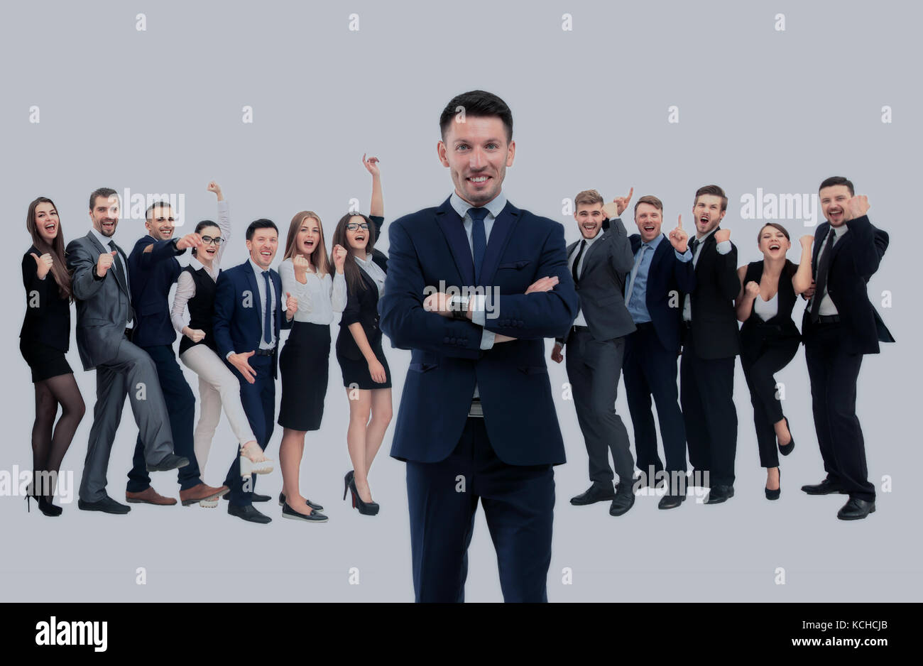 Happy business di successo team isolati su sfondo bianco Foto Stock