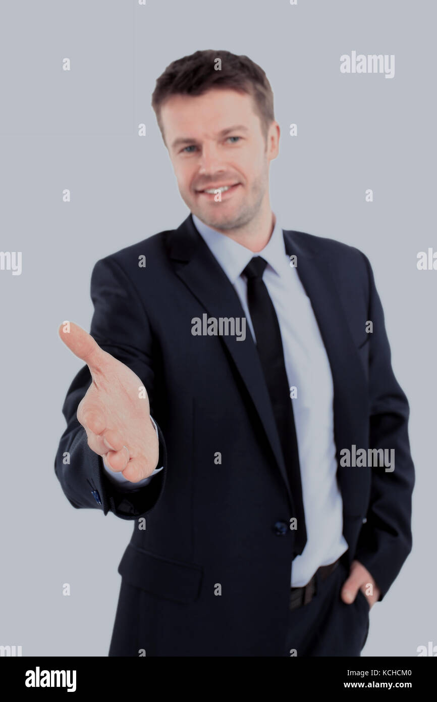 Ritratto di un uomo di successo dando una mano Foto Stock