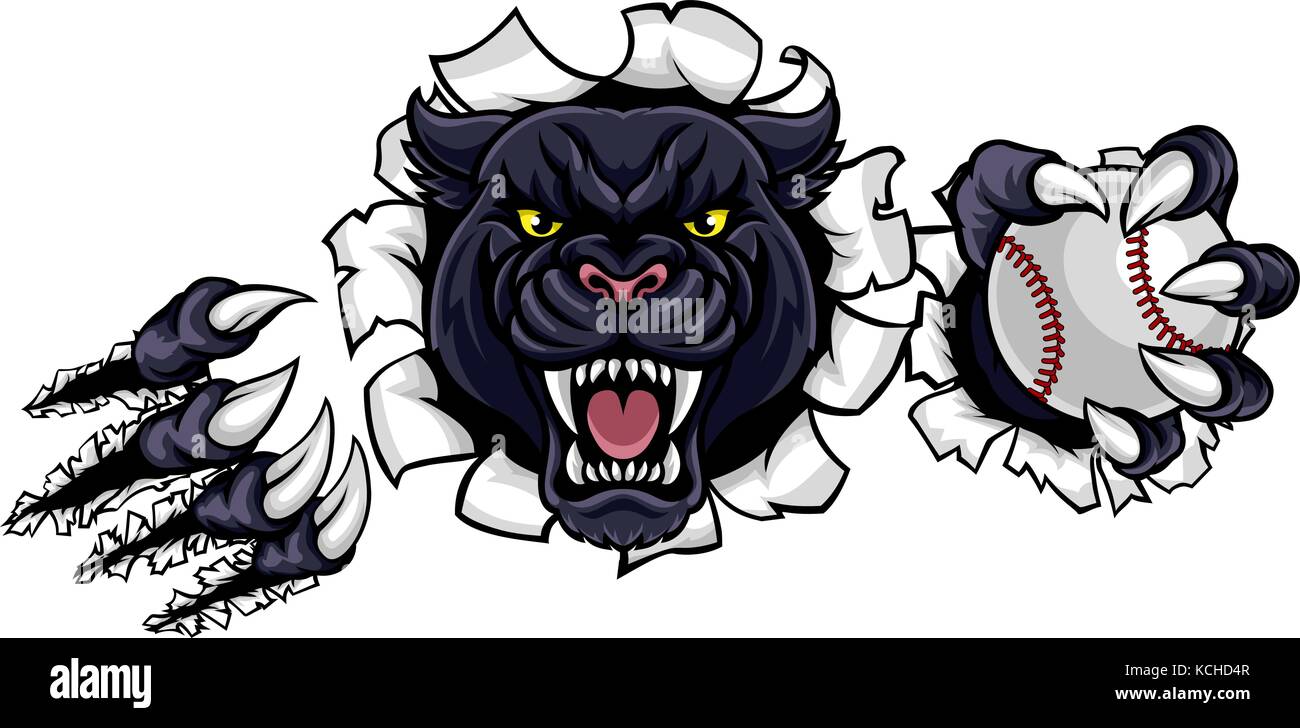 Black Panther Baseball mascotte sfondo di rottura Illustrazione Vettoriale