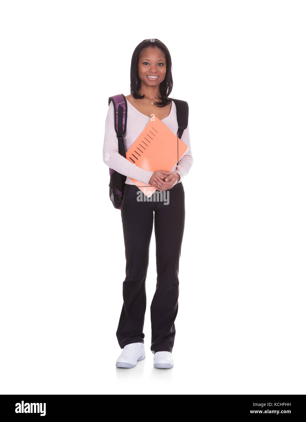 Ritratto di ragazza studente isolate su sfondo bianco Foto Stock