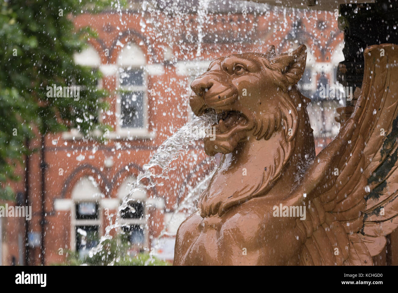 Lion fontana al Leicester City Centre in Inghilterra Foto Stock