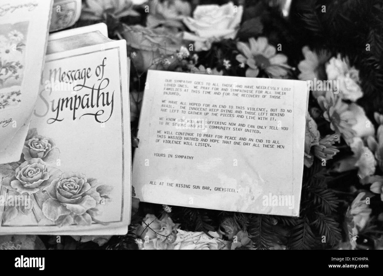 Il massacro di Loughinisland ebbe luogo il 18 giugno 1994 nel piccolo villaggio di Loughinisland, Contea di Down, Irlanda del Nord. I membri dell'Ulster Volunteer Force (UVF), un gruppo paramilitare lealista, irruppero in un pub con fucili d'assalto e spararono contro i clienti, uccidendo sei civili e ferendone cinque. Il pub è stato preso di mira perché era frequentato principalmente dai cattolici ed era affollato di persone che guardavano la squadra della Repubblica d'Irlanda giocare ai Mondiali FIFA 1994. Viene quindi talvolta chiamato massacro dei Mondiali. L'attacco fu rivendicato come rappresaglia per l'uccisione di tre memb dell'UVF Foto Stock