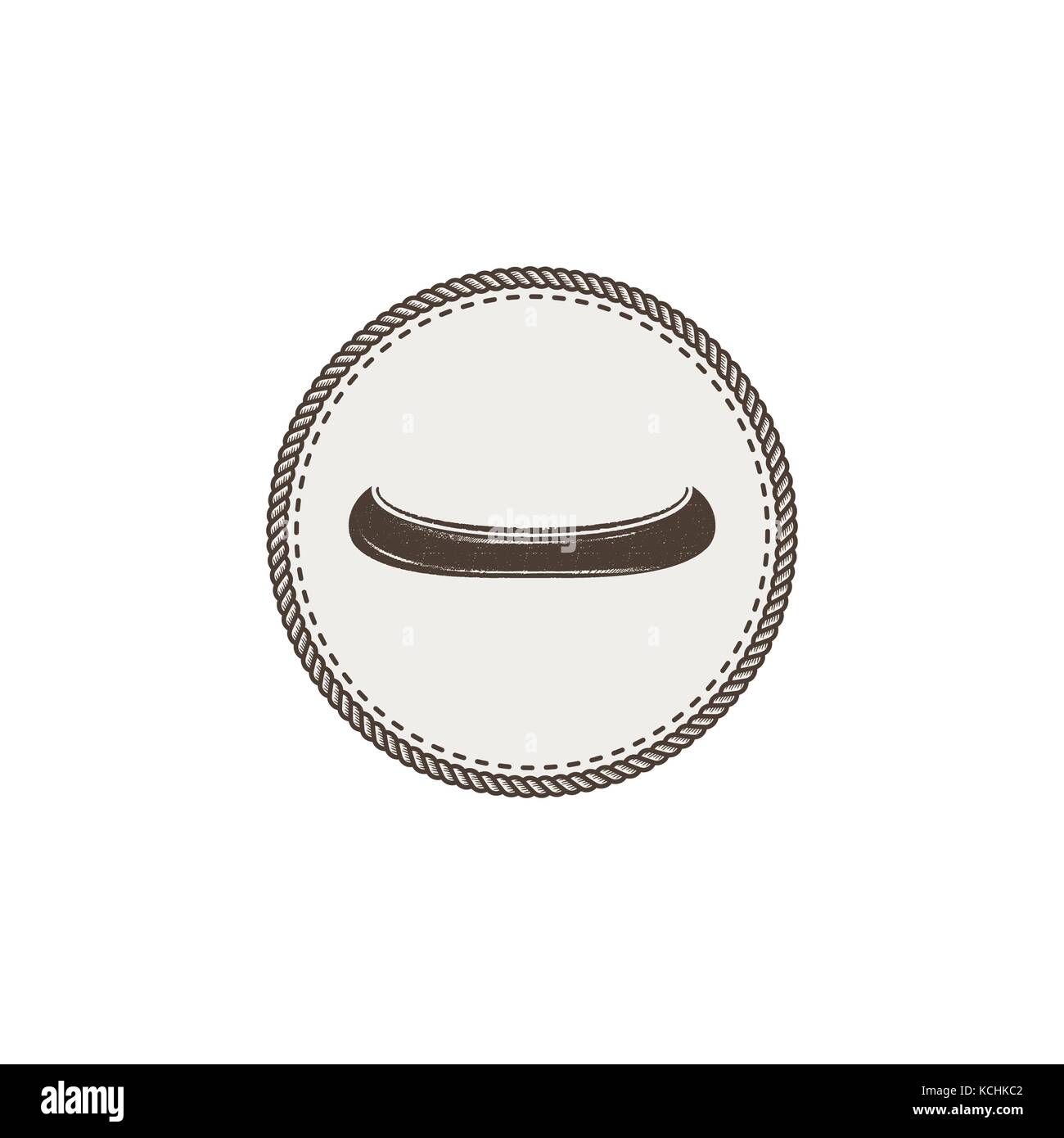 Canoa icona patch e adesivo. vintage disegnati a mano outdoor adventure design. kayak simbolo. camping icona vettore stock isolati su sfondo bianco Illustrazione Vettoriale