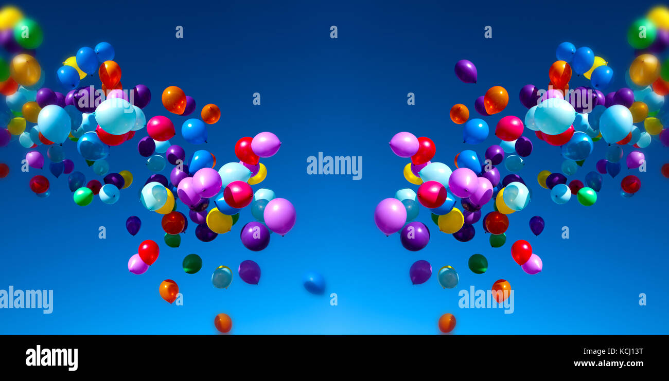 Palloncini colorati volare nel cielo delle parti Foto Stock