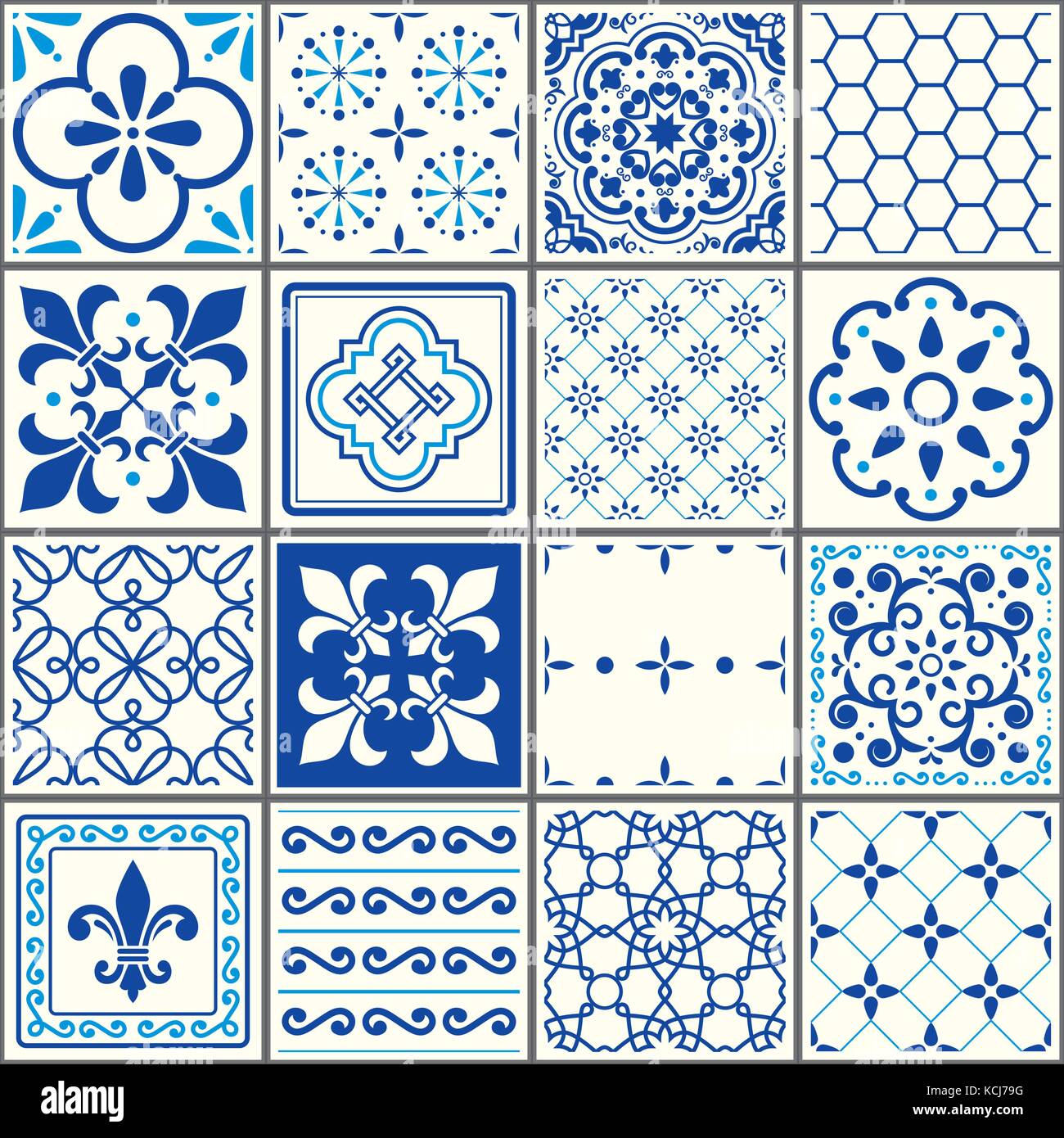 Piastrelle portoghesi pattern, Lisbona marina senza giunture piastrelle blu, azulejos geometrica vintage design ceramico Illustrazione Vettoriale