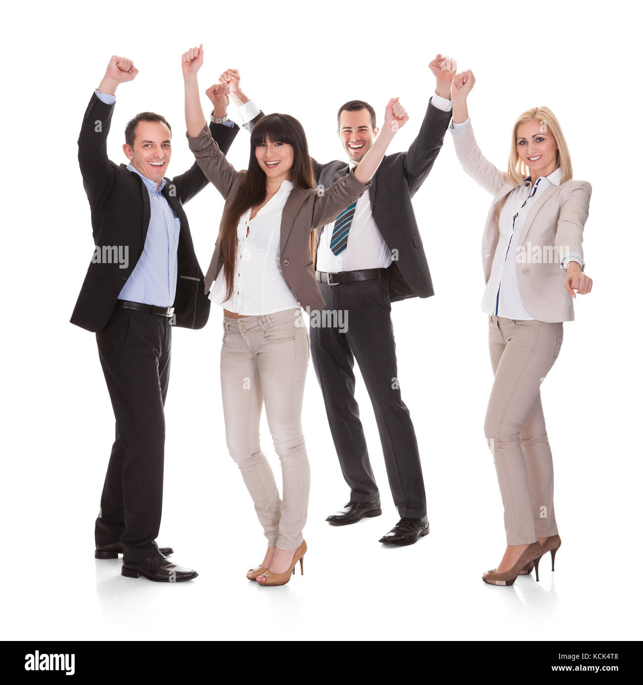 Ritratto di happy business di successo di gruppo su sfondo bianco Foto Stock