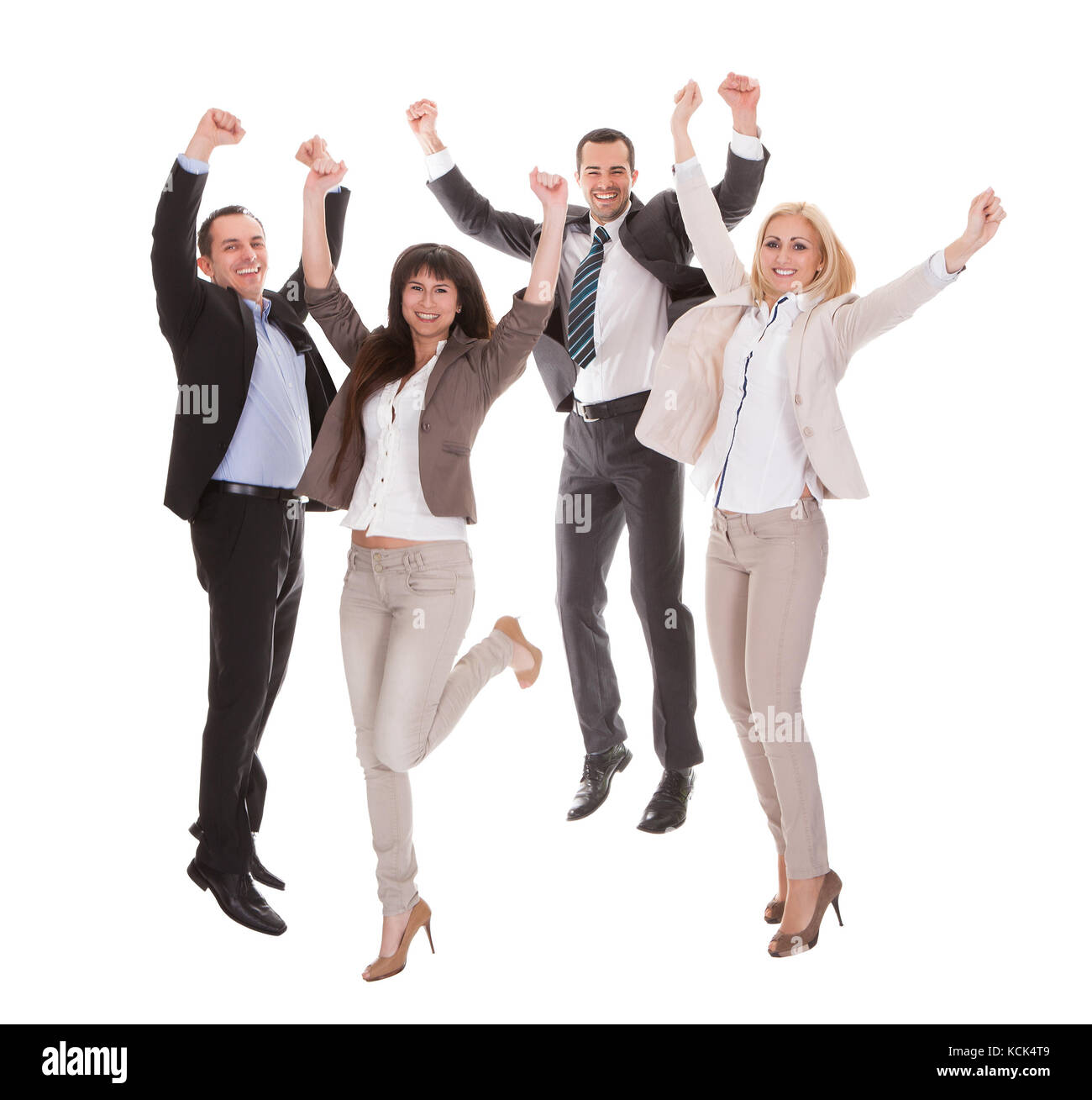 Ritratto di happy business di successo di gruppo su sfondo bianco Foto Stock
