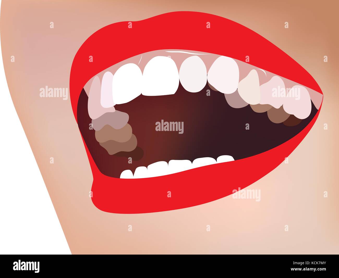 Denti bianchi, sorriso, labbra rosse Illustrazione Vettoriale