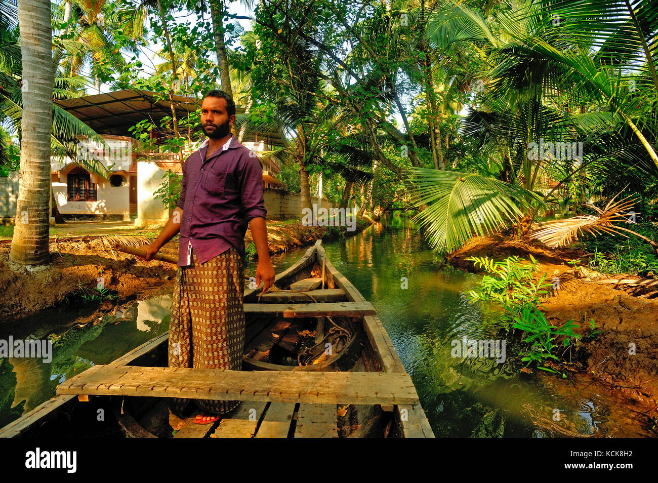 Backwaters di Monroe Isola, Kerala, India Foto Stock