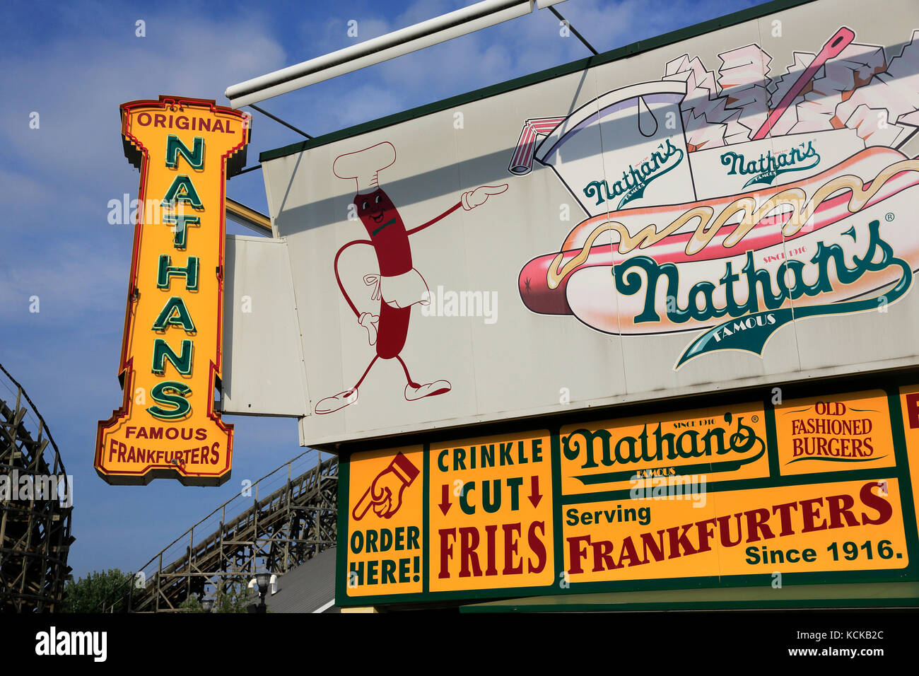 Segno di Nathans hot dog. Hersheypark.Hershey.Pennsylvania,USA Foto Stock