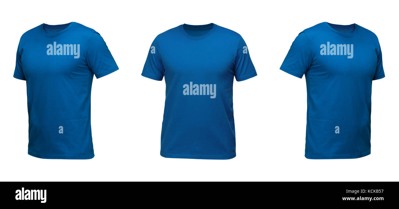 Blu T-shirt senza maniche. t-shirt vista frontale tre posizioni su sfondo bianco Foto Stock