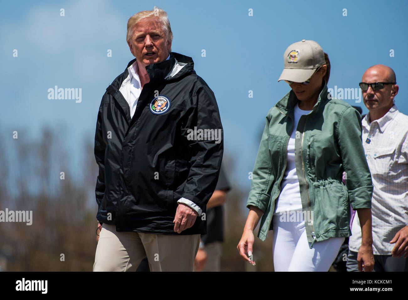 Presidente Trump arriva in Porto Rico Foto Stock