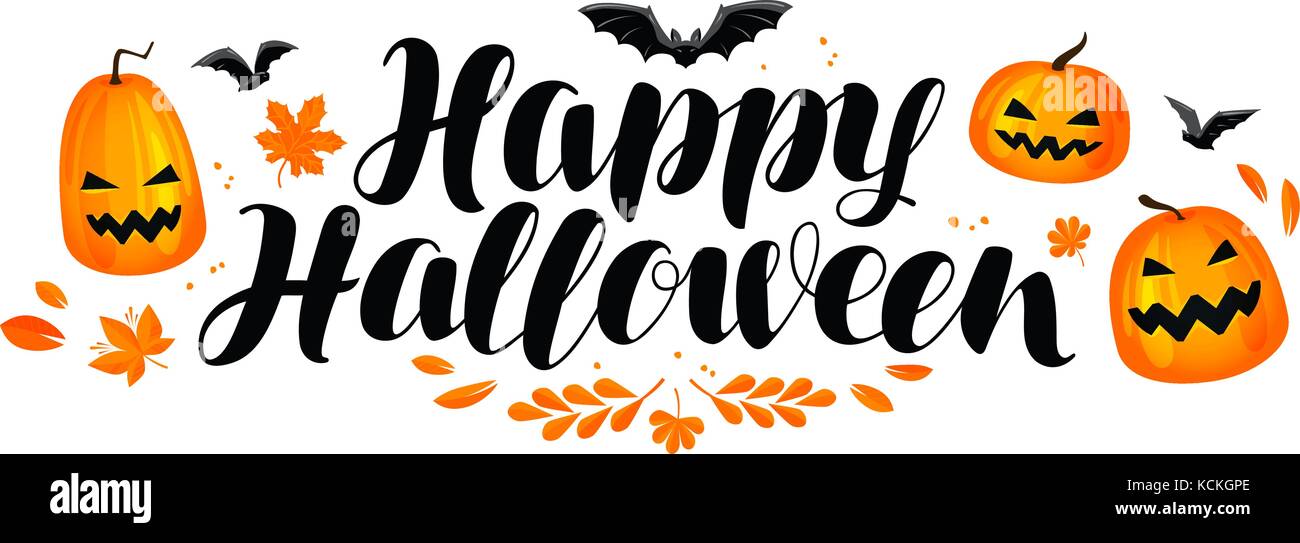 Buon banner di Halloween. Lettere scritte a mano, illustrazione vettoriale della calligrafia Illustrazione Vettoriale
