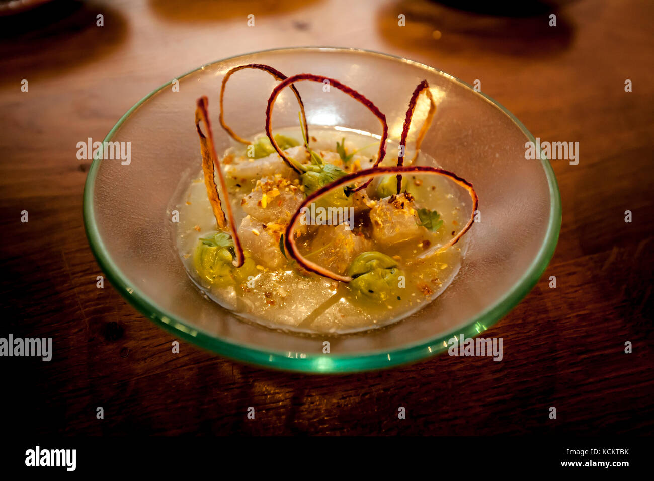 Piatto peruviano nel ristorante Lima a Londra Foto Stock