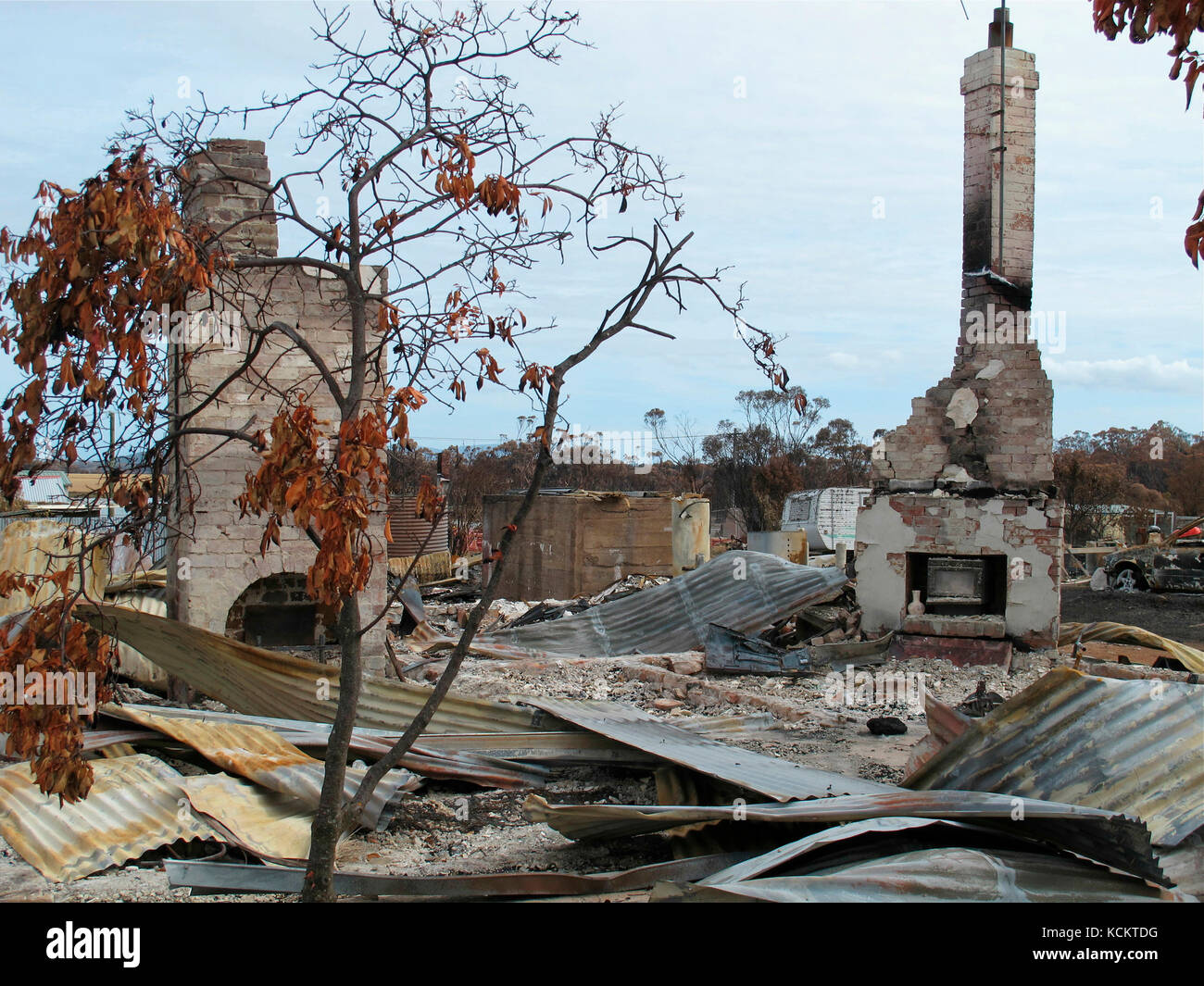 Dopo i catastrofici incendi boschivi del gennaio 4 2013, distrusse le case. Dunalley, Tasmania sud-orientale, Australia Foto Stock