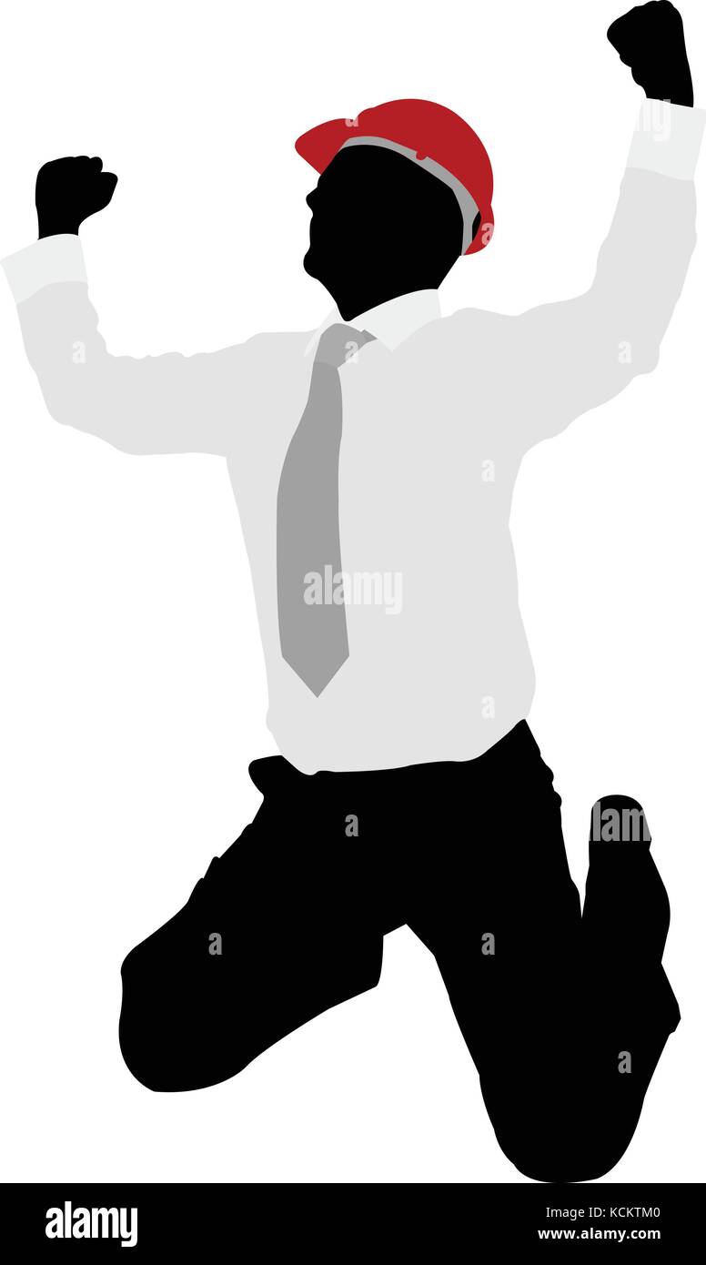 Imprenditore di successo con elmetto celebrando - vettore Illustrazione Vettoriale