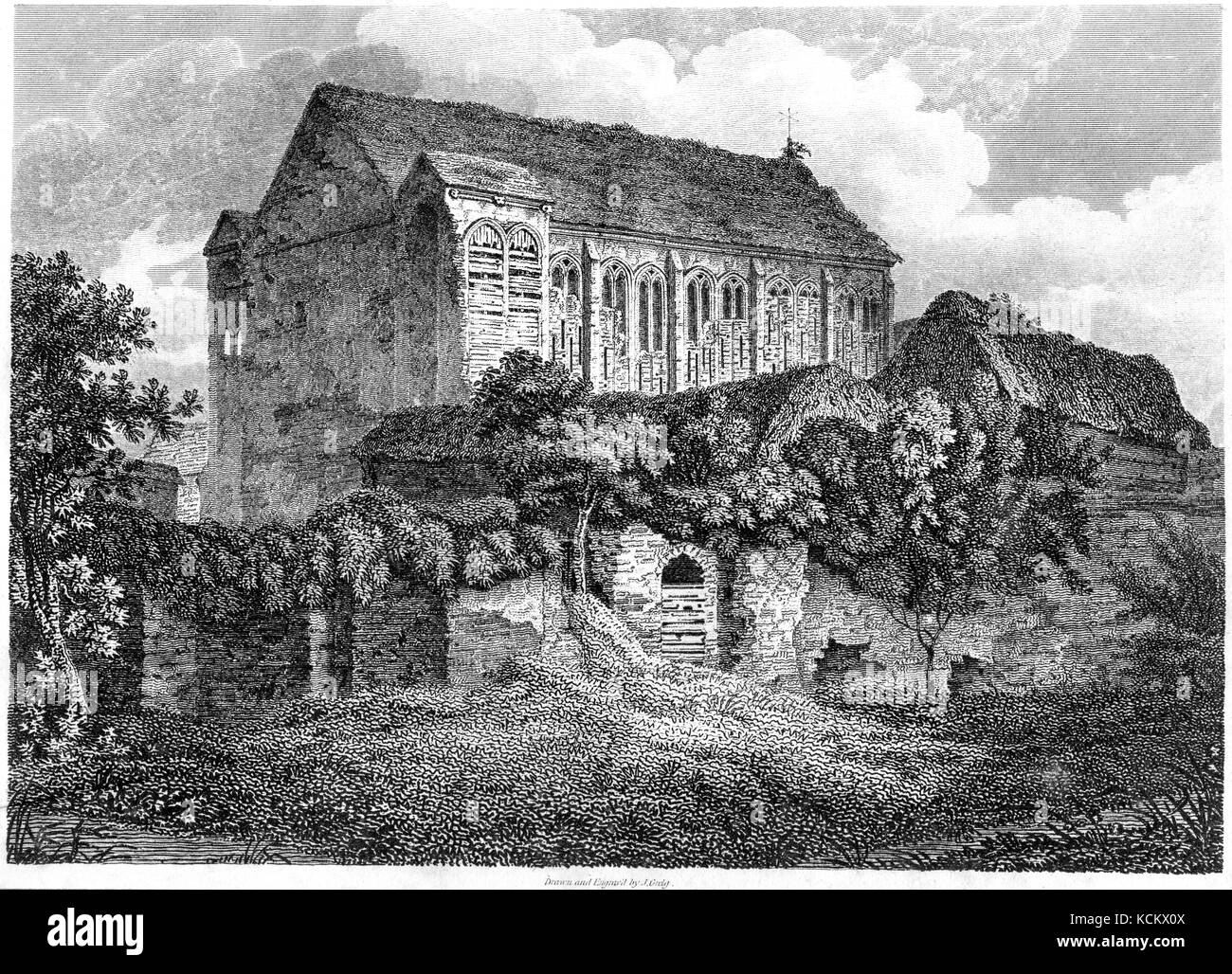Una incisione di resti di Eltham Palace, Kent scansionati ad alta risoluzione da un libro stampato nel 1819. Ritiene copyright free. Foto Stock