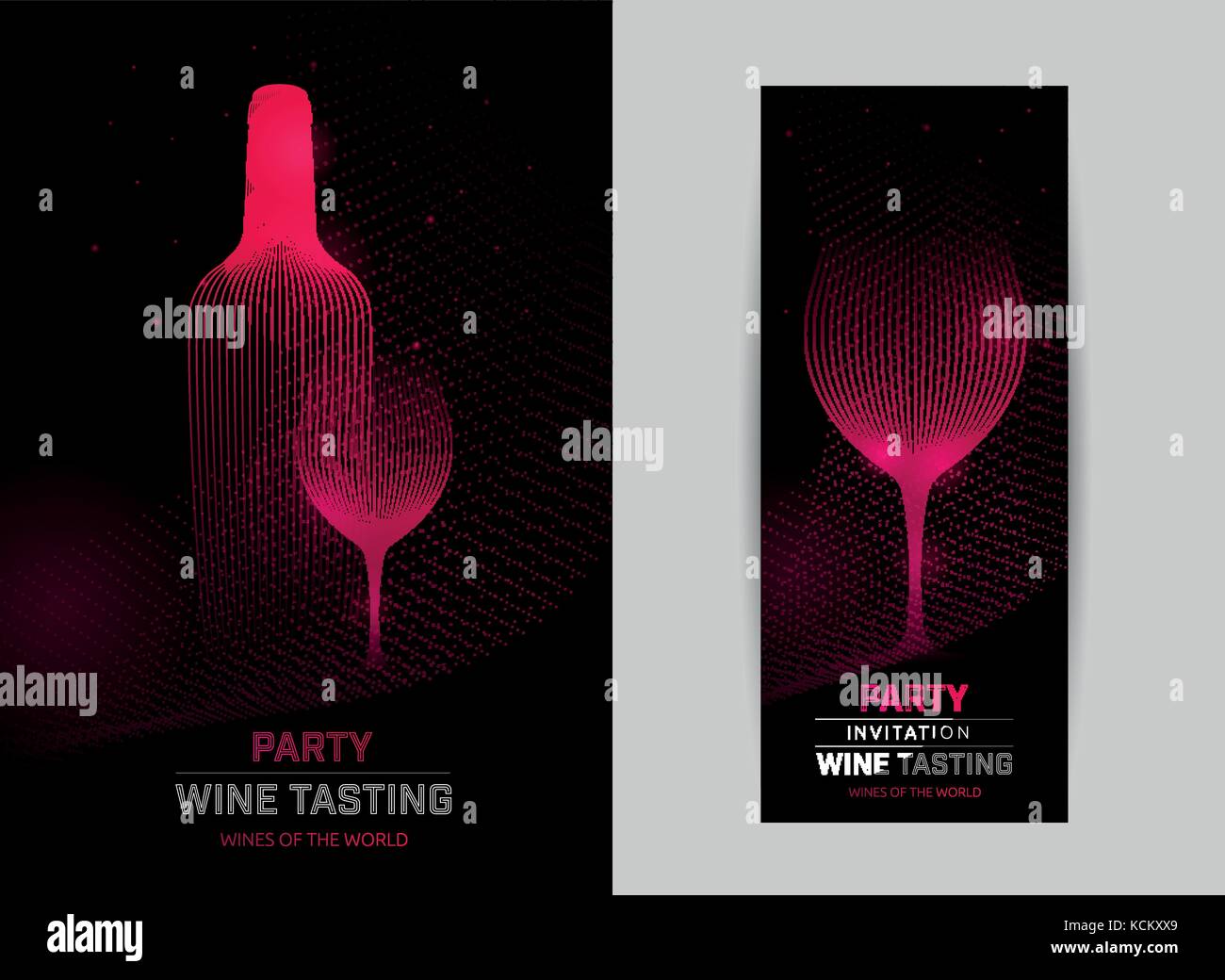 Modello di progettazione con i moderni illustrazione del bicchiere di vino e una bottiglia. Illustrazione Vettoriale. Illustrazione Vettoriale