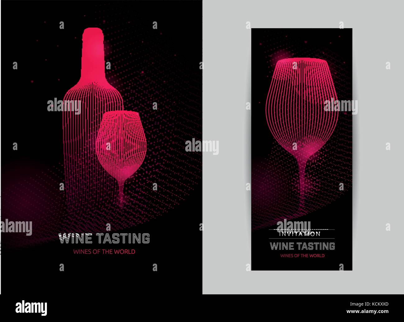 Modello di progettazione con i moderni illustrazione del bicchiere di vino e una bottiglia. Illustrazione Vettoriale. Illustrazione Vettoriale