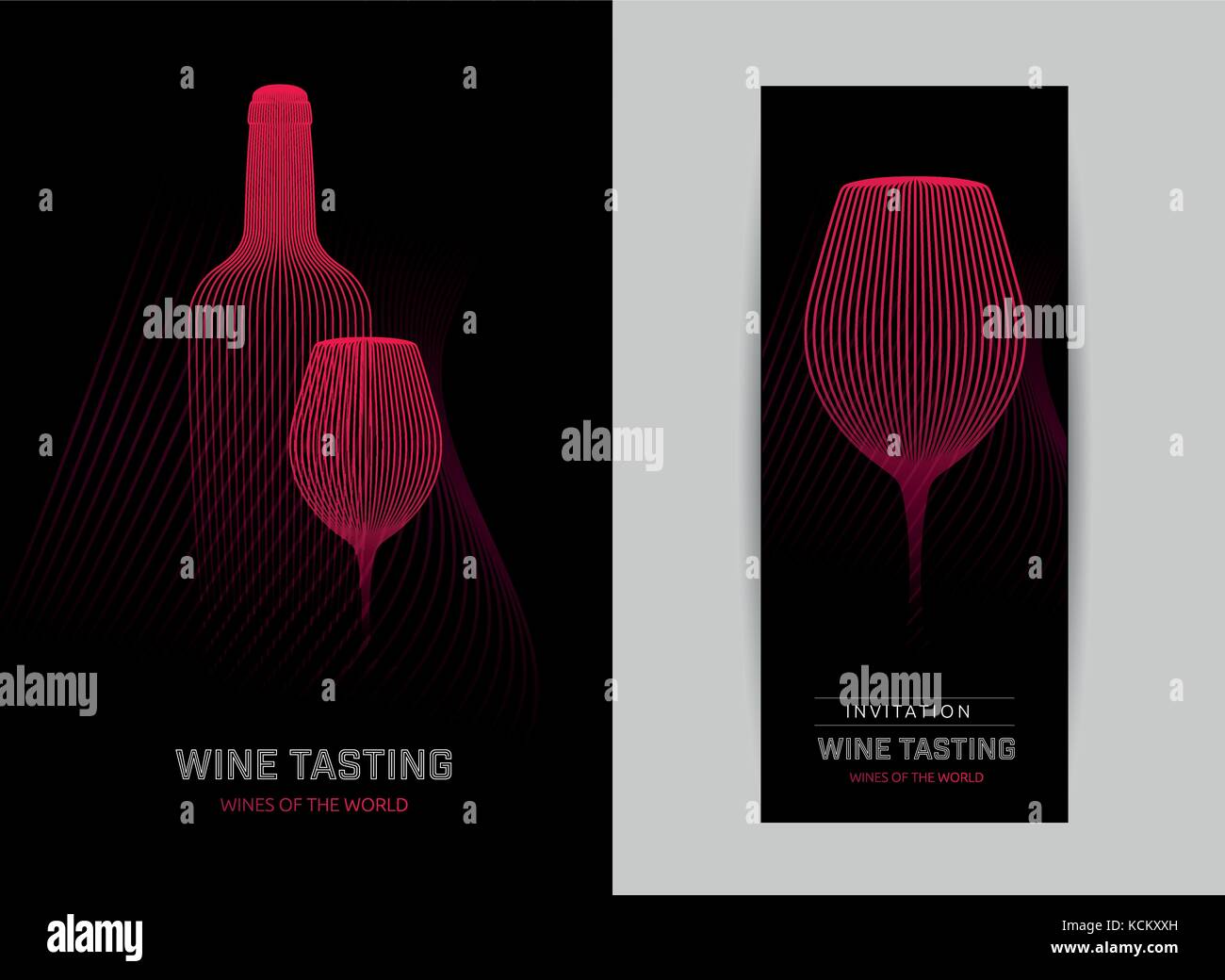 Modello di progettazione con i moderni illustrazione del bicchiere di vino e una bottiglia. Illustrazione Vettoriale. Illustrazione Vettoriale